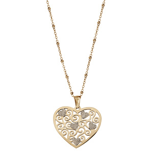 Collier en acier et PVD jaune cha�ne avec Pendentif c�ur ajour� 42+4cm - Vue 2