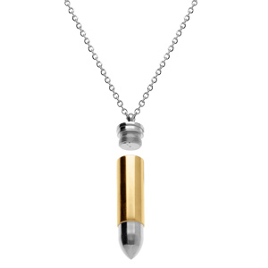 Collier en acier avec pendentif balle de fusil en  PVD jaune (10 x 42mm) 55+5cm - Vue 2