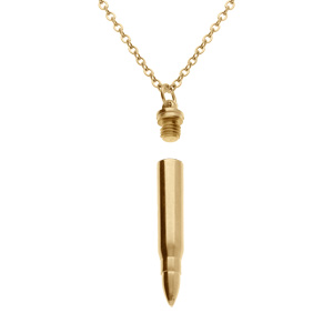 Collier en acier et PVD jaune avec pendentif balle de fusil (7 x 43mm),  55+5cm - Vue 2