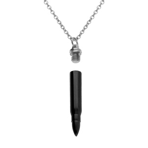 Collier en acier et PVD noir avec pendentif balle de fusil (7 x 43mm),  55+5cm - Vue 2