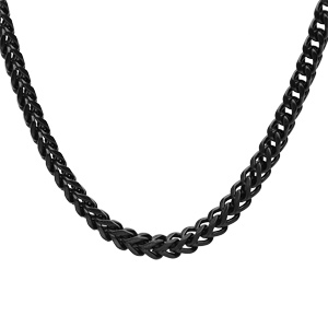 Collier en acier et PVD noir mat maille franco carr�e 4x4 longueur 55cm - Vue 2