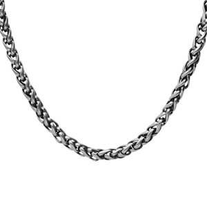 Collier en acier maille palmier patin�e brillante largeur 4mm longueur 55cm - Vue 2