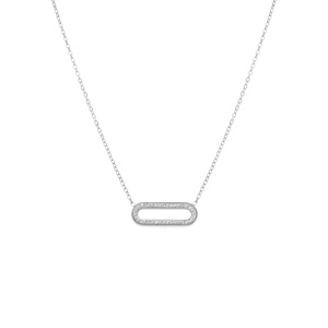 Collier acier rectangle bord arrondi et strass r�glable 40 � 45cm - Vue 2