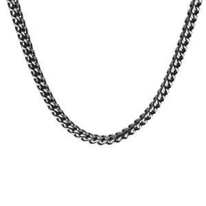 Cha�ne en acier mat et PVD noir maille franco longueur 55.5cm - Vue 2
