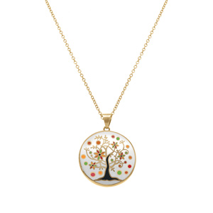 Collier Stella Mia en acier dor� jaune arbre de vie r�sine  - 45+10cm - Vue 2