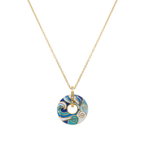 Collier Stella Mia en acier dor pendentif anneau rsine bleue  -  45+10cm - Vue 2