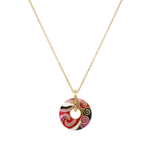 Collier Stella Mia en acier dor� pendentif  anneau r�sine rouge  - 45+10cm - Vue 2