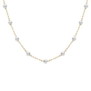 Collier acier dor� perle blanche imitation r�glable 39 � 43cm - Vue 2