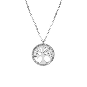 Collier en acier pendentif arbre de vie r�sine et strass 39+5cm - Vue 2