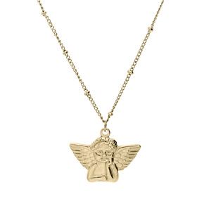 Collier en acier et PVD jaune cha�ne avec pendentif Angelot 40+5cm - Vue 2