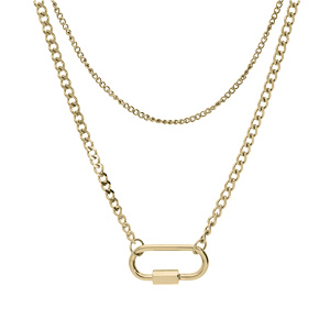 Collier en acier et PVD jaune double rang avec mousqueton viss� 39+5cm - Vue 2