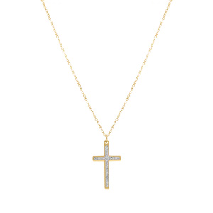 Collier acier dor� croix et strass r�glable 40 � 45cm - Vue 2