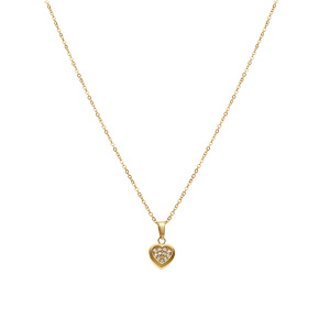 Collier en acier dor� jaune avec pendentif coeur d\'oxydes blancs sertis, 42+5cm - Vue 2