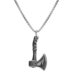 Collier en acier avec pendentif hache 55cm - Vue 2