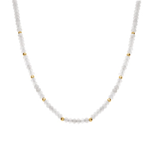 Collier avec agates blanches v�ritables et boules facet�es en acier dor� - 38+5cm - Vue 2