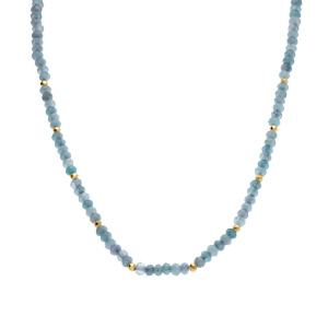 Collier avec agates bleu ciel v�ritables et boules facet�es en acier dor� - 38+5cm - Vue 2