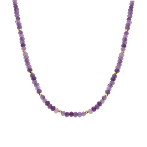 Collier avec amethystes v�ritables et boules en acier dor� - 38+5cm - Vue 2