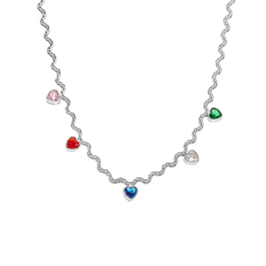 Collier en acier maille corde rigide avec coeurs oxydes multi couleurs  - 41+5cm - Vue 2