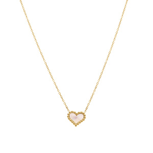 Collier en acier dor� motif coeur avec nacre blanche  - 40+6cm - Vue 2