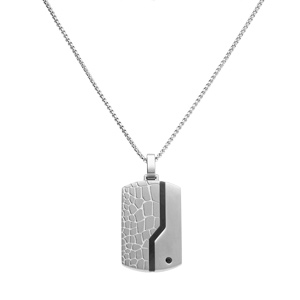 Collier acier pendentif rectangulaire 30 x 18mm pans arrondi r�glable 50 � 55cm - Vue 2