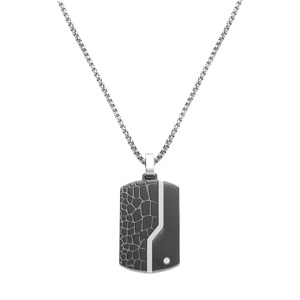 Collier acier pendentif rectangulaire PVD noir 30 x 18mm pans arrondi r�glable 50 � 55cm - Vue 2