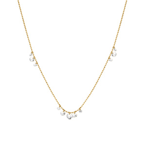 Collier en acier dor� pampilles d\'oxyde blanc   - 40+5cm - Vue 2