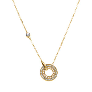 Collier en acier dor� avec rondelle d\'oxydes blancs et opales blanches imitation � l\'int�rieur - 40+5cm - Vue 2