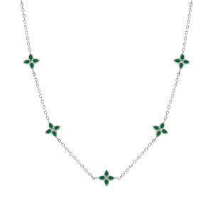 Collier en acier fleurs r�sine vert  - 40+5cm - Vue 2