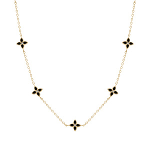 Collier en acier dor� fleurs r�sine noire  - 40+5cm - Vue 2