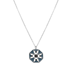 Collier en acier avec pendentif r�sine bleue et oxydes blancs 40+5cm - Vue 2