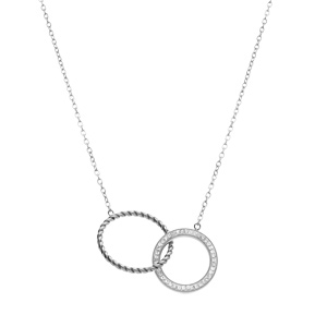 Collier en acier double cercle, un torsad� et l\'autre en r�sine blanche et strass, 45cm - Vue 2