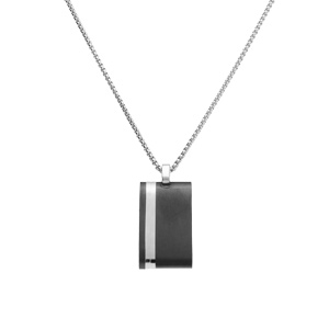 Collier acier pendentif rectangulaire 27 x 16mm PVD noir r�glable 50 � 55cm - Vue 2