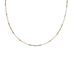 Collier en acier dor� verre nacr� ton vert - 37+5cm - Vue 2