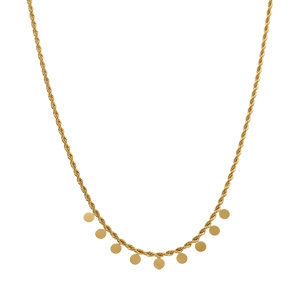 Collier en acier dor� maille corde pampille pastilles lisses, 40+5cm - Vue 2