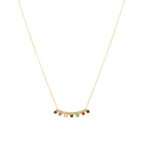 Collier en acier dor� barrette d\'oxydes sertis multi couleurs -  40+5cm - Vue 2