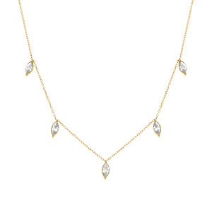 Collier en acier dor� avec pampilles d\' oxydes blancs - 42+5cm - Vue 2