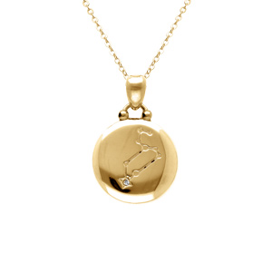 Collier en acier dor� avec m�daille de 15mm zodiaque lion recto verso constellation, 40+10cm - Vue 2