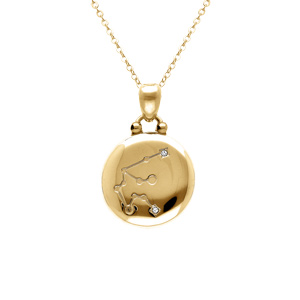 Collier en acier dor� avec m�daille de 15mm zodiaque verseau recto verso constellation,  40+10cm - Vue 2