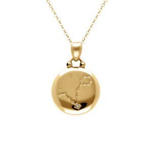 Collier en acier dor� avec m�daille de 15mm zodiaque poissons recto verso constellation, 40+10cm - Vue 2