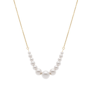 Collier en acier dor� avec perles  blanches imitation -  40+5cm - Vue 2