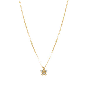 Collier en acier dor� pendentif papillon avec oxydes blancs sertis  - 38+5cm - Vue 2