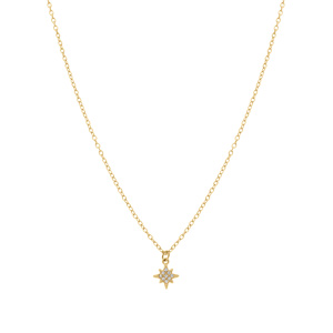 Collier en acier dor� pendentif etoile d\'oxydes blancs sertis  - 38+5cm - Vue 2