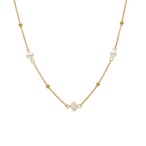 Collier en acier dor� avec perles de culture d\'eau douce blanches -  38.5+5cm - Vue 2