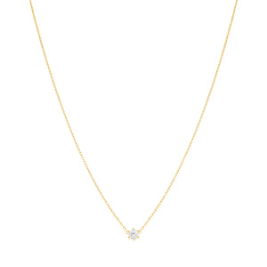 Collier en acier dor� solitaire 4mm oxyde blanc serti - 38cm + 5cm - Vue 2