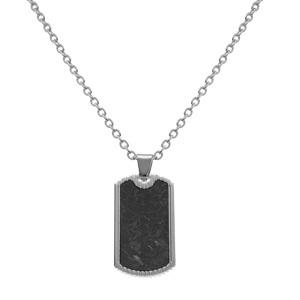 Collier en acier pendentif 37x20mm PVD noir  - 50+5cm - Vue 2