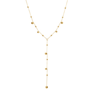 Collier en acier dor� forme cravate avec boules  - 38+5cm - Vue 2