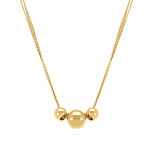 Collier en acier dor� jaune 3 boules  - 43+4cm - Vue 2