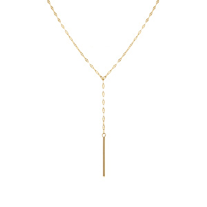 Collier en acier dor� forme cravate avec pendentif vertical - 38+5cm - Vue 2