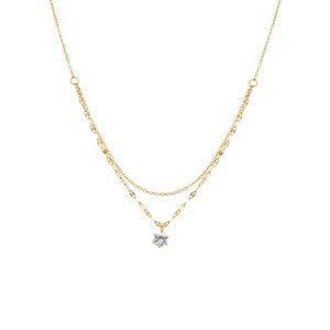 Collier en acier dor� deux rangs avec oxyde blanc serti  - 41+4cm - Vue 2