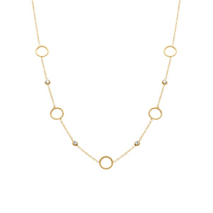 Collier en acier dor� avec cercles �vid�s et oxydes blancs sertis clos  - 39+5cm - Vue 2